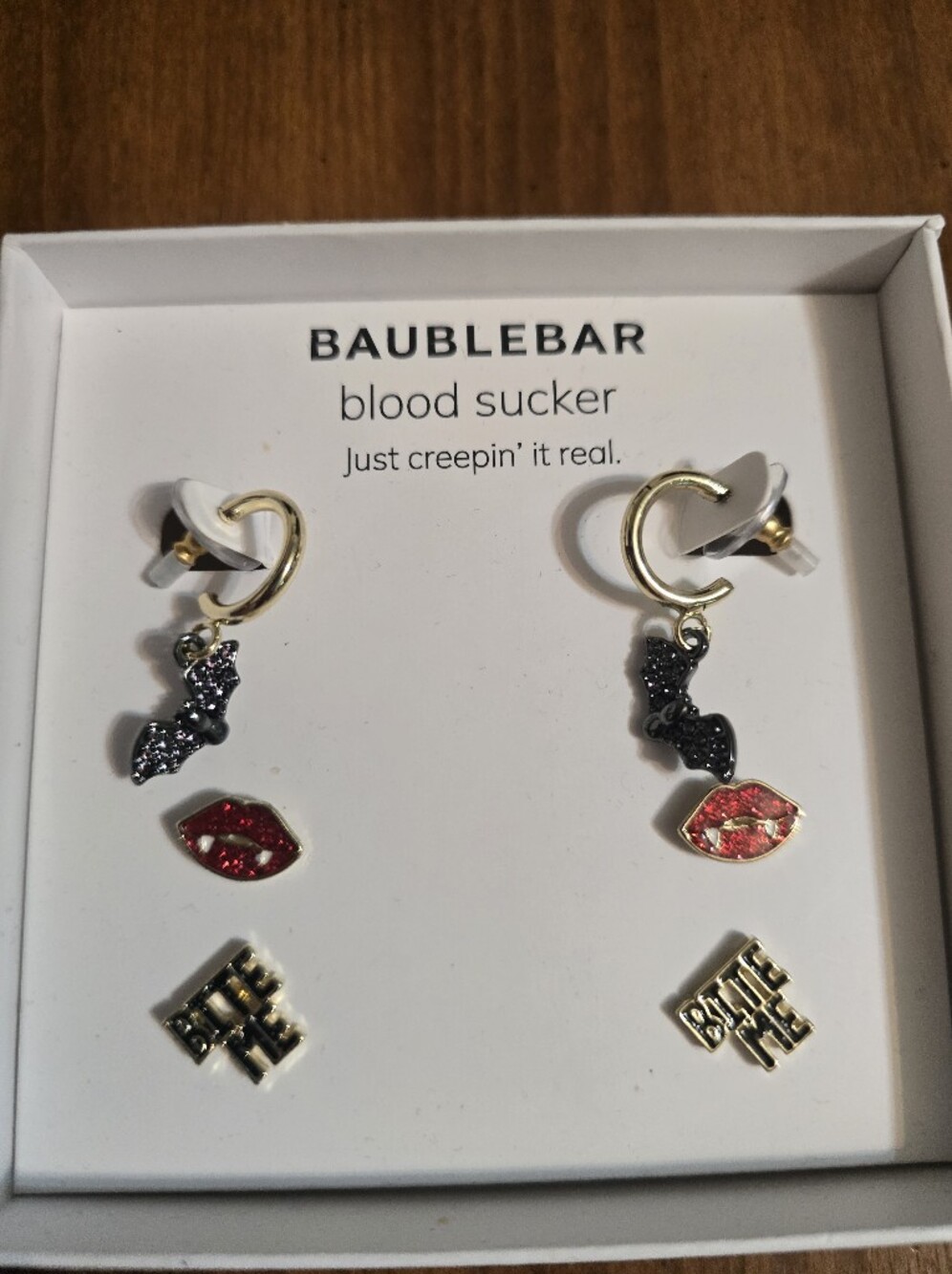 BaubleBar 'blood sucker' Halloween Bat & Lip Earring Set - Gold, Black, Red